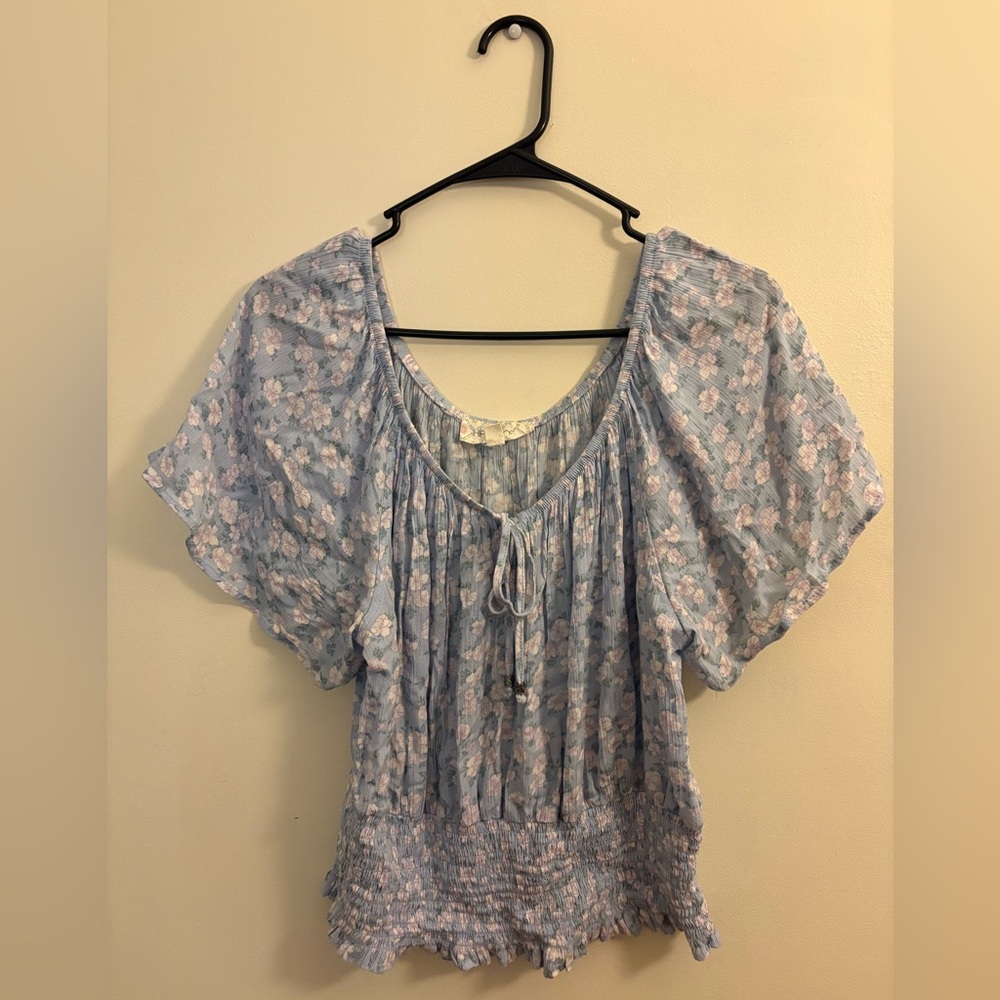 Hippie Rose Light Blue Floral Blouse